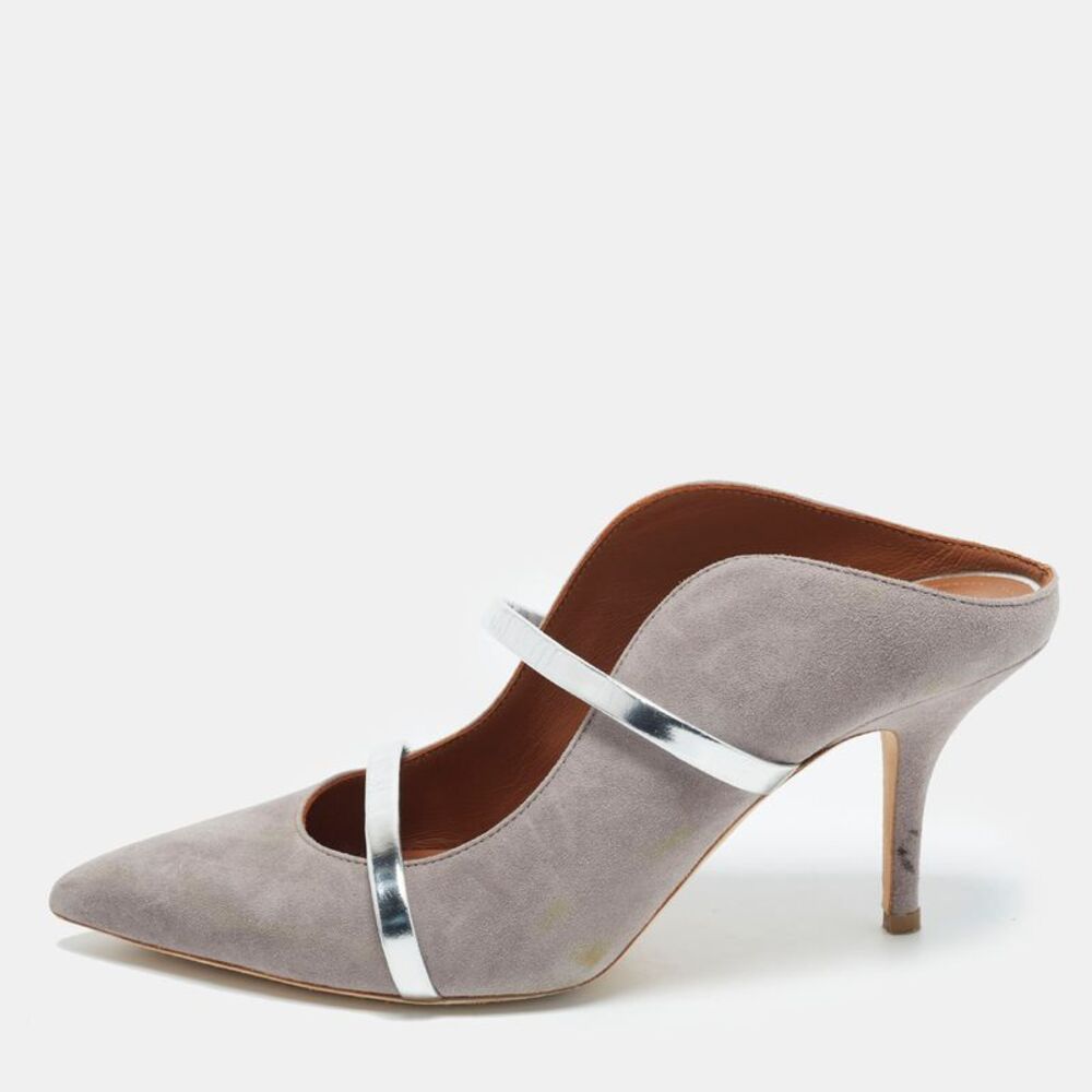 Malone Souliers Maureen Size 37.5 Silver/purple Leather And Suede Mules